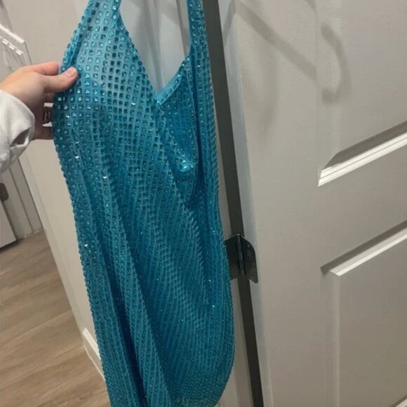 Oh Polly Amolika  Embellished Halterneck Mini Dress in Aqua Blue - Picture 10 of 10